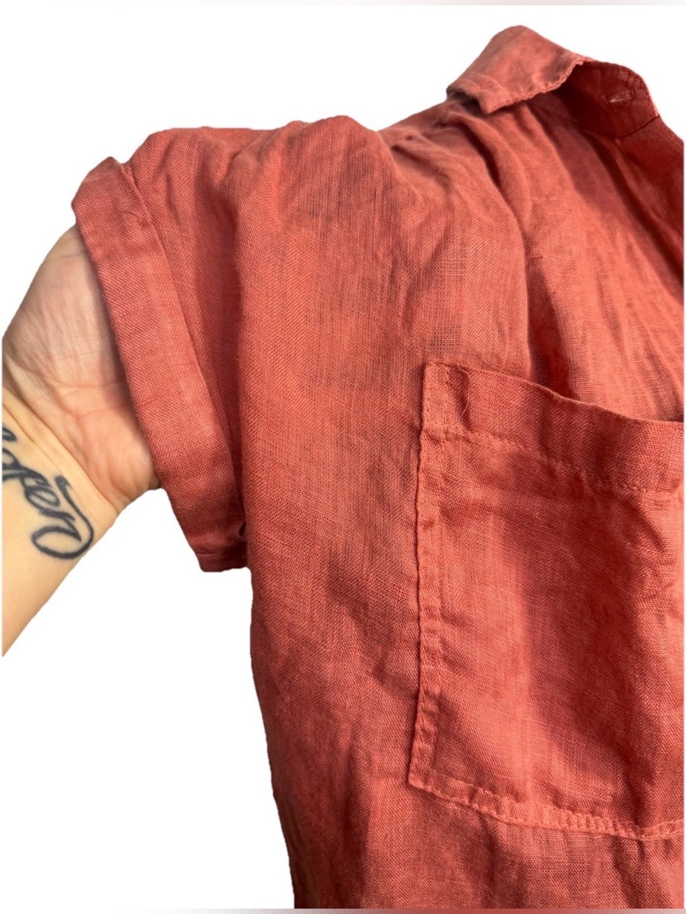 Bella Dahl Rust Linen Button Up Blouse Small Coastal Resort Quiet Luxury Top - Picture 5 of 10